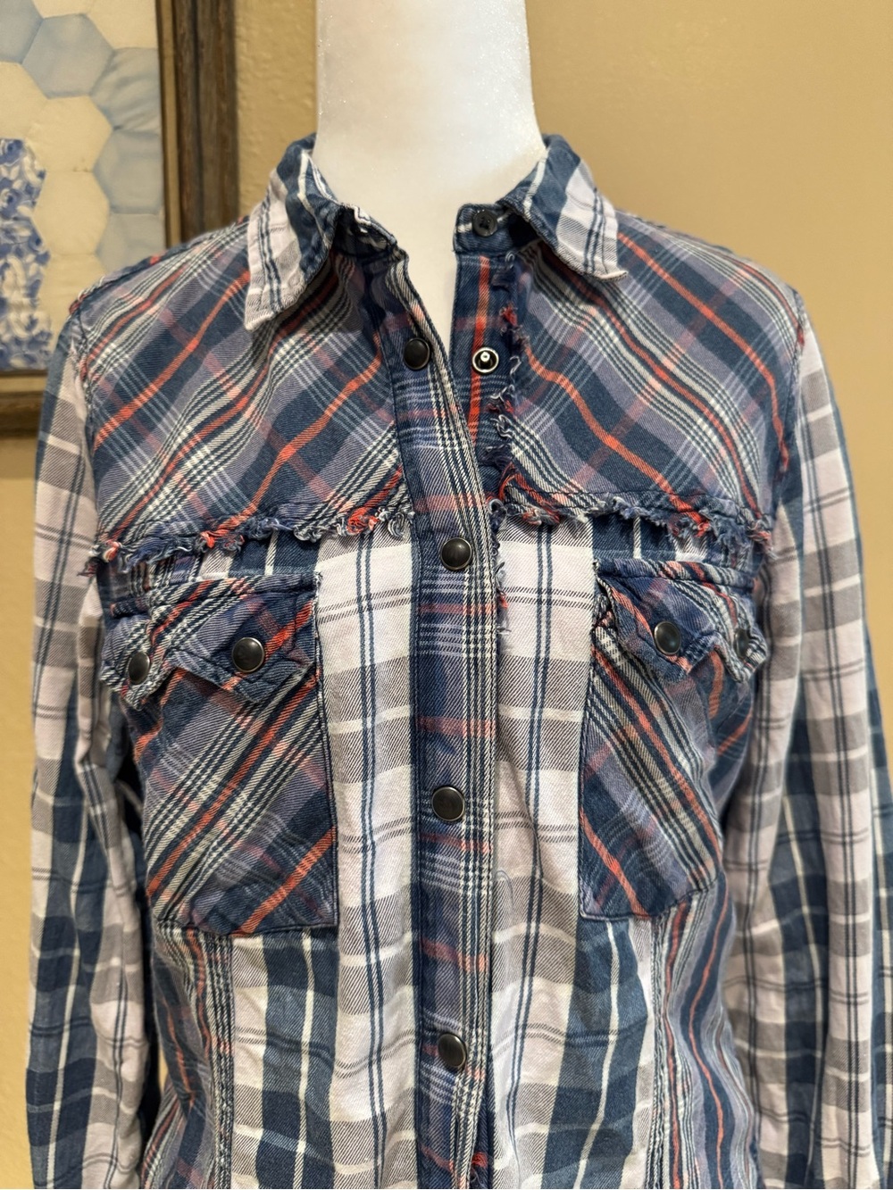 Vintage Denim & Supply Ralph Lauren Pearl Snap Women's Blue Plaid Size M